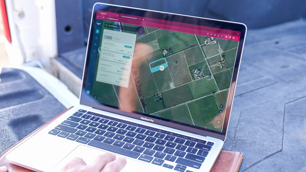 WingspanAI on a laptop computer being used to track MK-V electric tractor activity on a farm